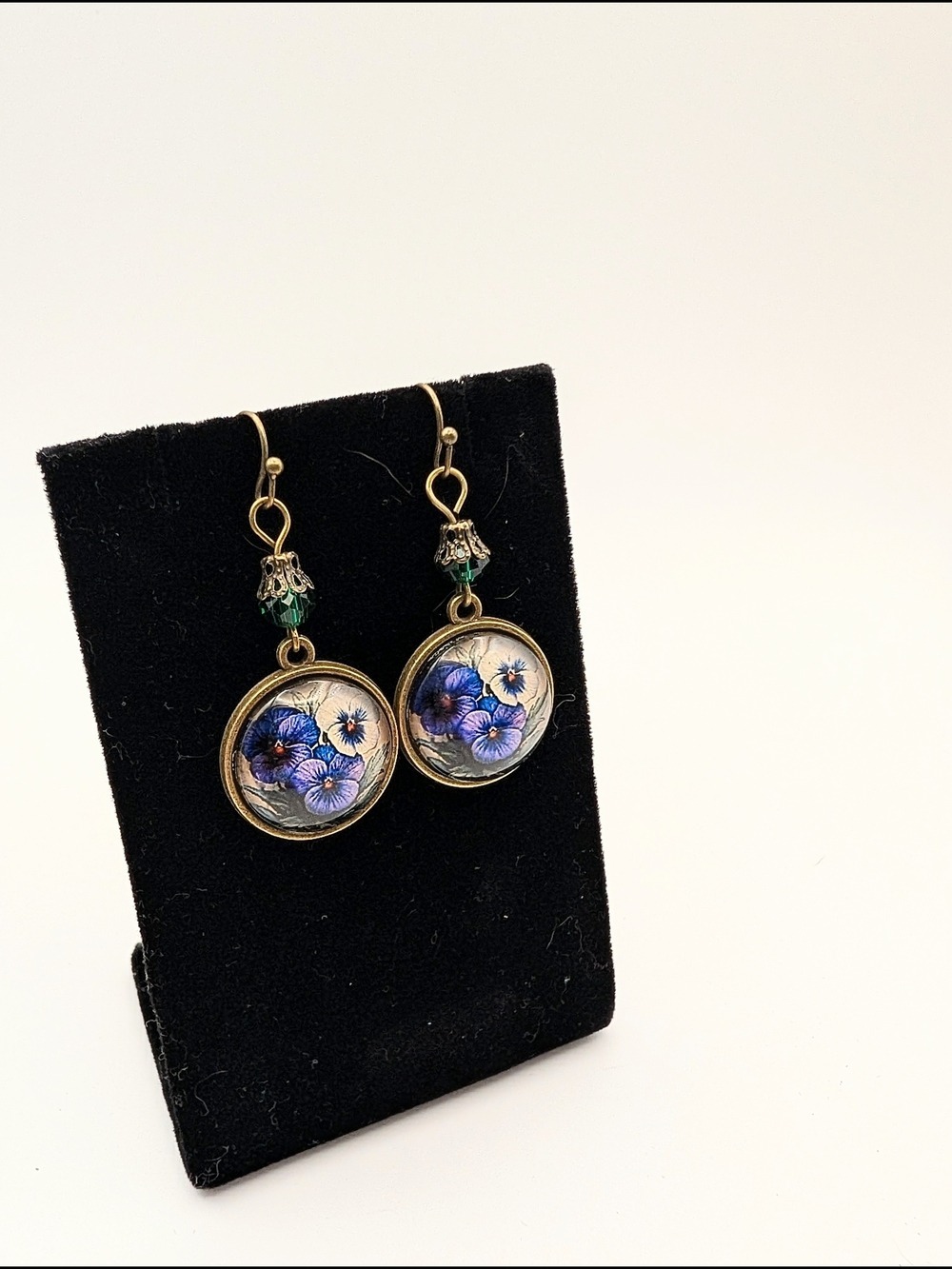 Gold Pansy Drop Earrings with Floral Motif